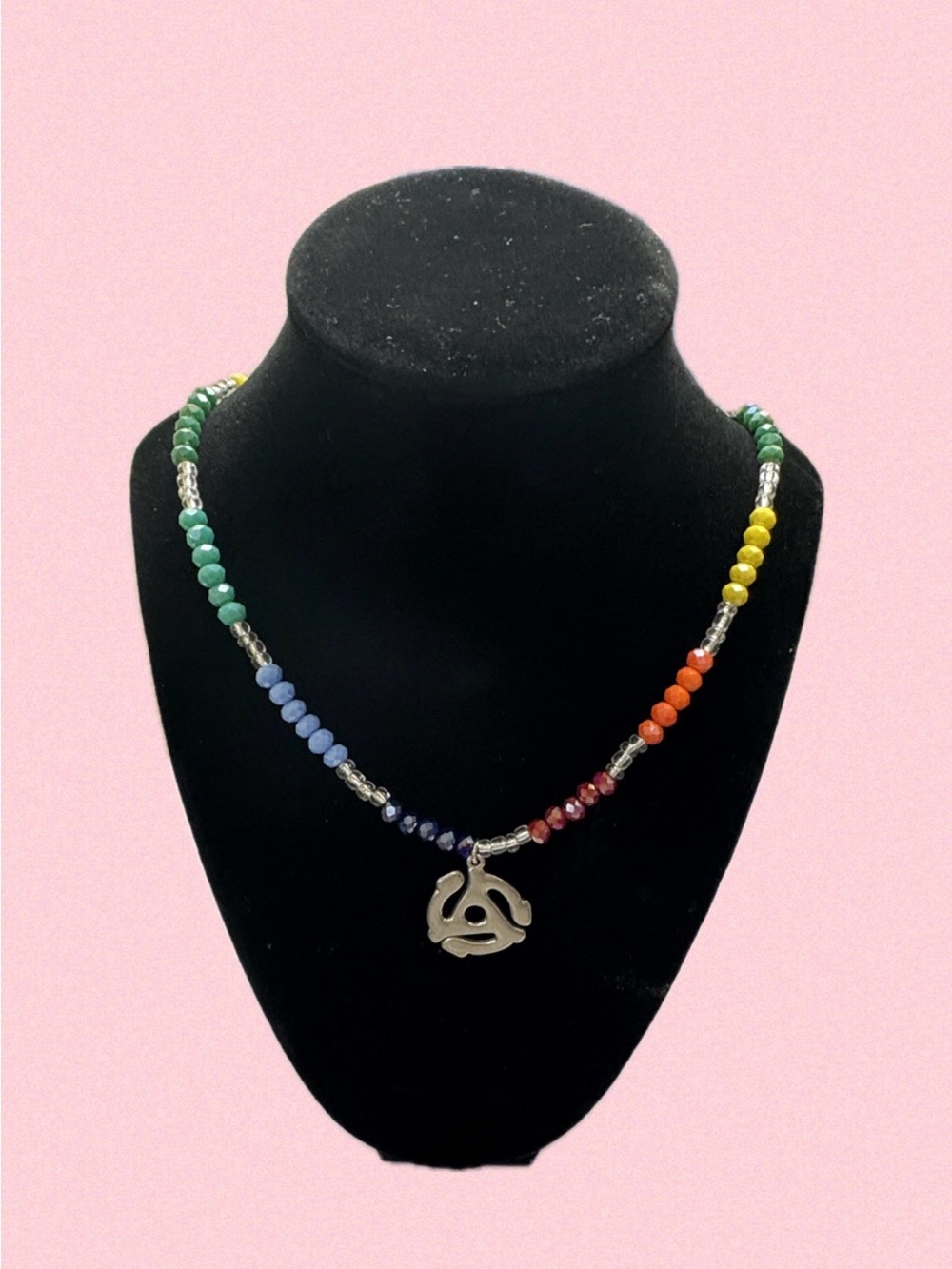 Rainbow Beaded Necklace with Silver Adapter Pendant